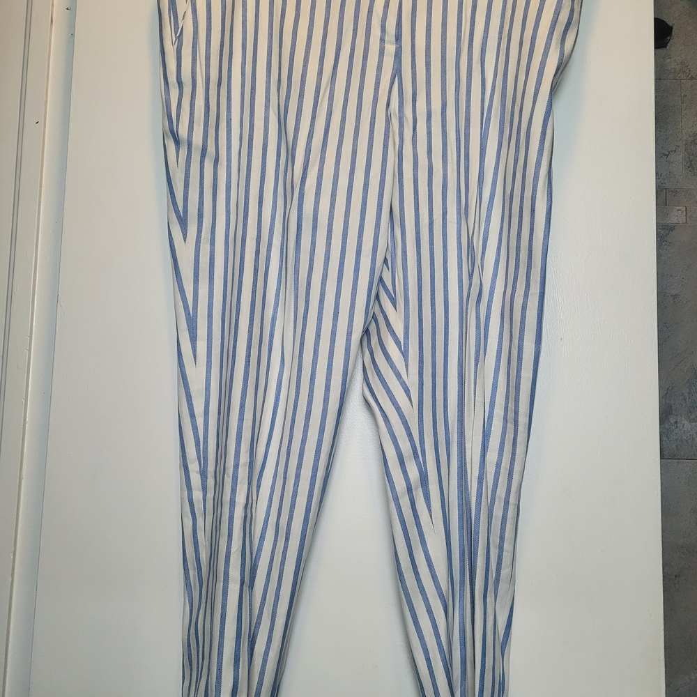 Tahari Blue and White Vertical Stripe Straight-Leg Pants
